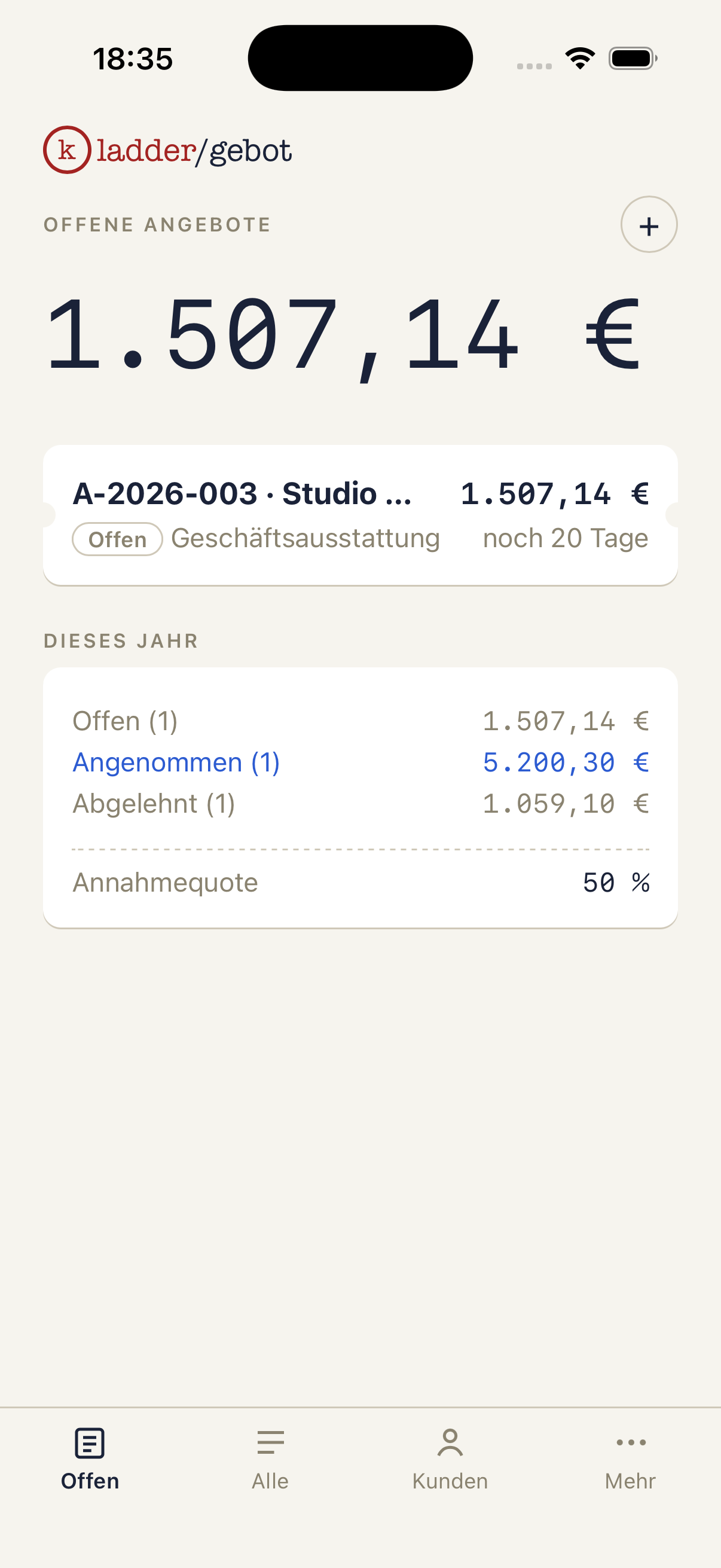 Kladder – Angebot: Übersicht