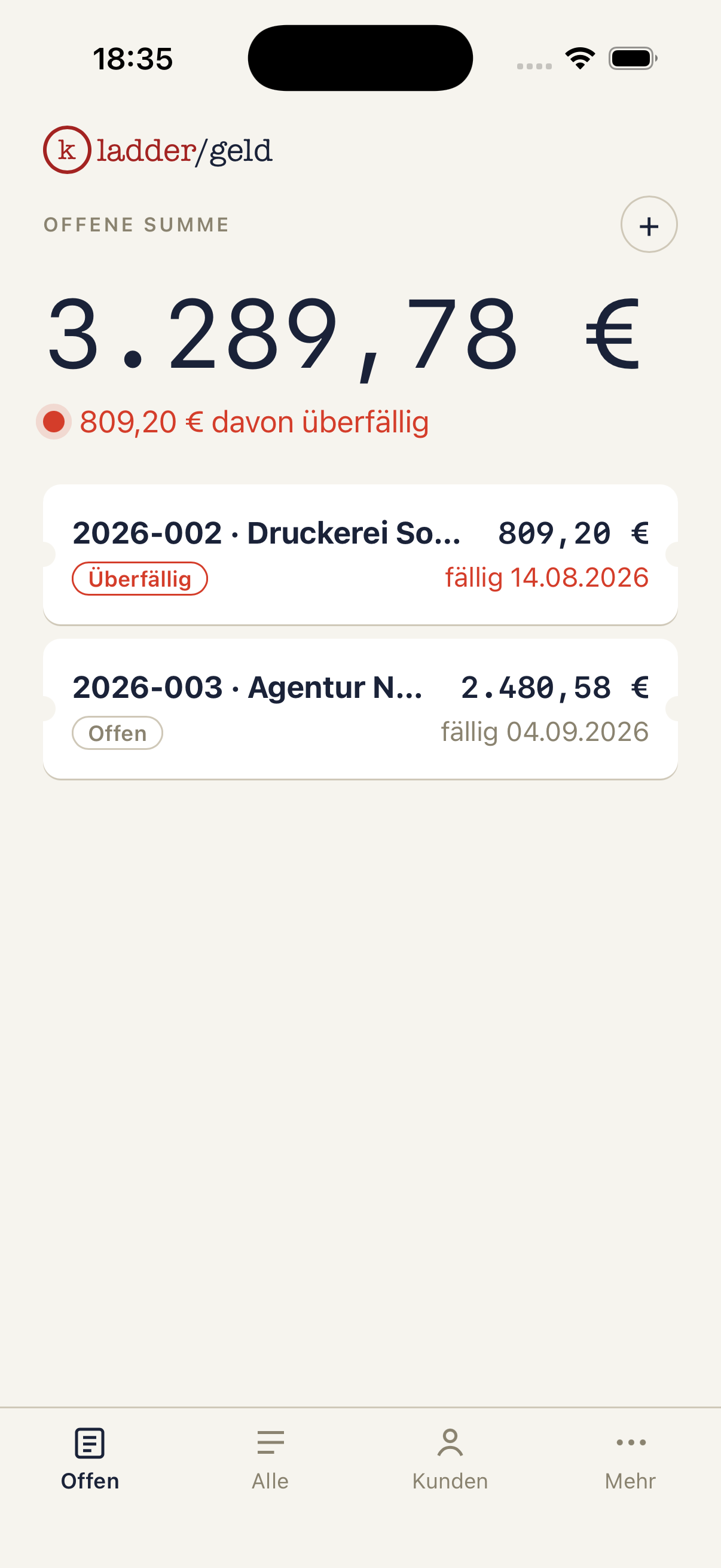 Kladder – Geld: Offene Rechnungen